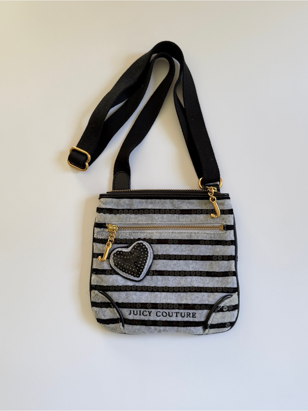 Juicy Couture Striped Sequin Heart Crossbody Bag